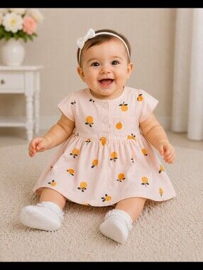 Summer Dress Fruit Paytern Button Back